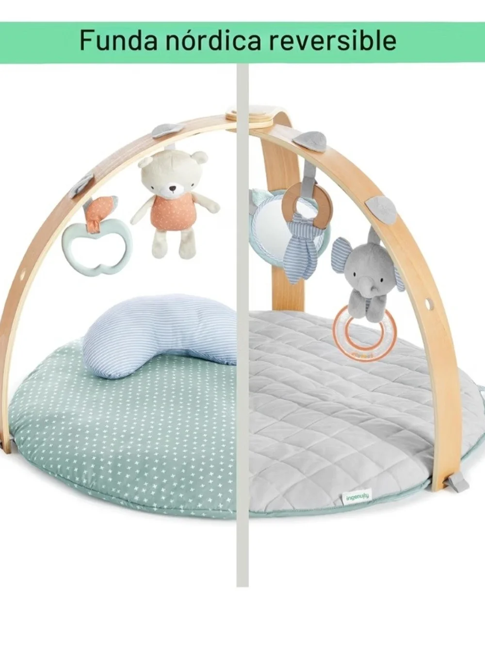 Wooden Baby Play Arch with Light Blue Star Play Mat